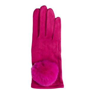 Magenta glove with large pom pom