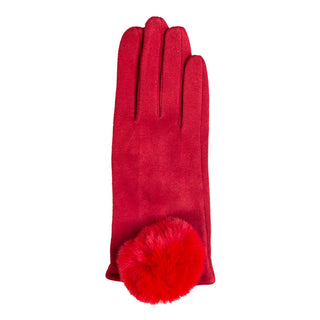 Red glove with large pom pom