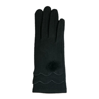 Black  glove with scallop detail and pom pom