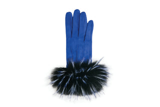 Blue Glove with Faux Fur Cuff