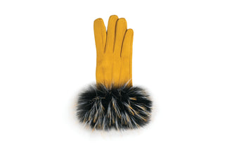 Mustard Glove with Faux Fur Cuff