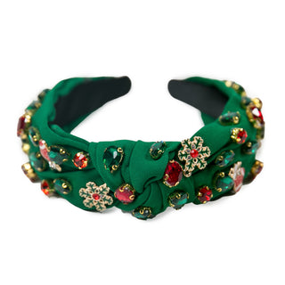 Green beaded headband with top knot