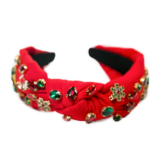 Red beaded  headband with top knot 