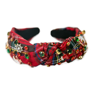 Beaded plaid headband in red