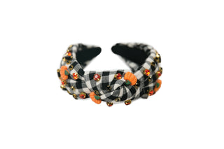 Black check headband with orange and pumpkin beads