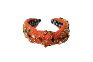 Orange headband with black and gold beads