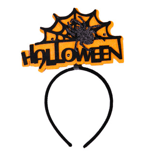 Orange and black Halloween spiderweb and spider headband with lights