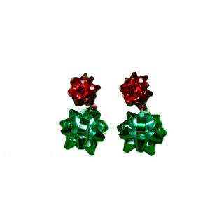 Red and Green bow earrings