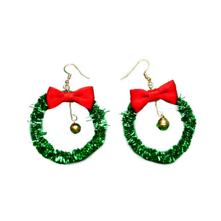 Wreath with red bow earrings