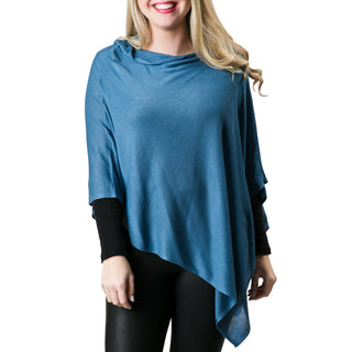 lightweight bamboo knit poncho  shawl in blue heaven