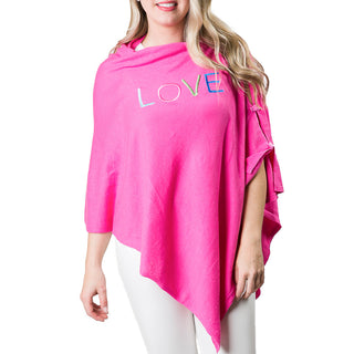 Hot Pink One Size Poncho with LOVE embroidered in multicolor