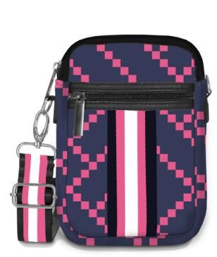 Navy and Pink Diamond Carla Street Crossbody with woven shoulder strap
