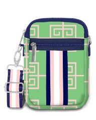 Pink and Green Greek Key Carla Street Crossbody with woven shoulder strap