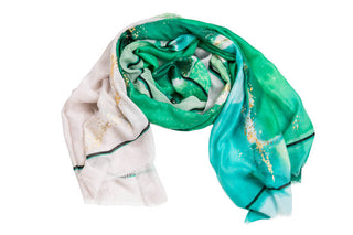 Green and white marble print scarf