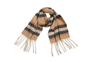 Striped scarf with fringe in Black and Brown Stripe