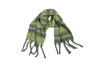 Striped scarf with fringe in Green