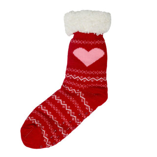 Red slipper socks with pink heart
