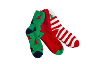 3 Sock set in red and green with trees