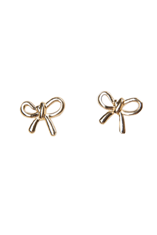 Gold bow-shaped earrings on a white background
