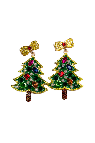 Christmas Tree Earrings with Jewels – Festive Holiday Statement Jewelry
