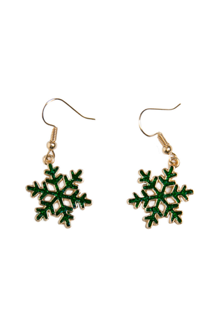green dropdown snowflake earrings