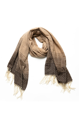 brown chevron stripe scarf with cream fringe