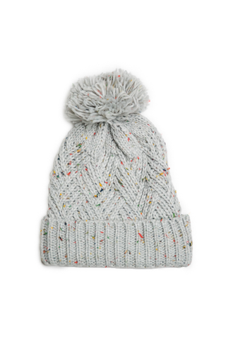 Gray and Multi Color Speckled Pom Pom Hat