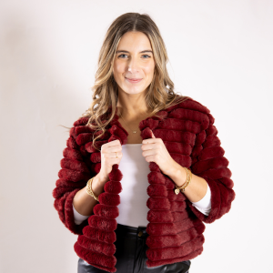 Women wearing bordeaux bolero vest