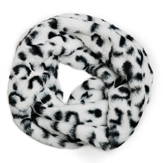 White Leopard Faux Fur Loop Infinity Scarf