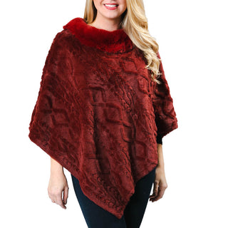 Merlot plush cable knit Delilah poncho with faux fur collar