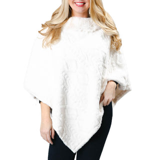 Winter white cable knit Delilah poncho with faux fur collar