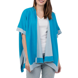 Bright turquoise and light turquoise color block kimono