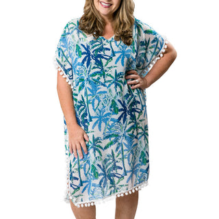 Green and Blue Palm Trees One Size Cover Up