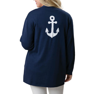 Navy Long Sleeve Cardigan with White Anchor Icon Back