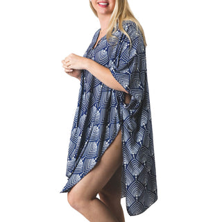 viscose coverup in navy and white leaf print
