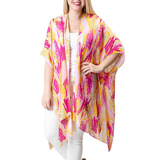 Pinks and Yellow print 100% Viscose one size Kimono
