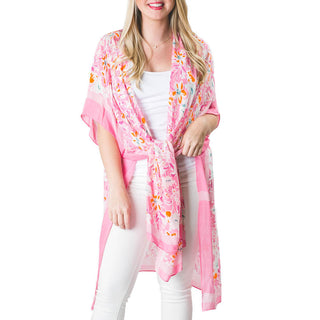 Pinks and Orange floral print 100% Viscose one size Kimono