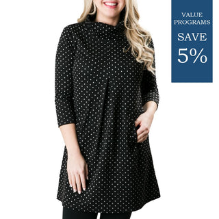 Meghan Dress: Black and White Polka Dot (program) 2 of each size, 4 sizes, with a 5% discount