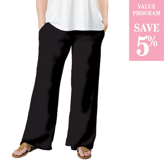 Solid Black on wide leg Palazzo Pant with drawstring waist and pockets,