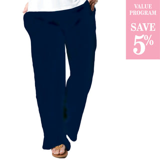 Solid Navy Blue on wide leg Palazzo Pant with drawstring waist and pockets,