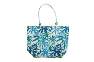 Green and Blue Palm Tree Tote Bag with inner zip pocket