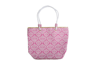 Pink Damask Tote Bag with inner zip pocket