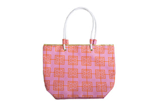 Pink and Orange Greek Key Tote Bag with inner zip pocket