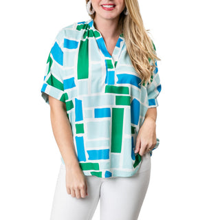 Turquoise, Green and Blue Blocks  wrinkle resistant shirt