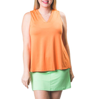 Orange Sleeveless V-neck Wrinkle Resistant Top