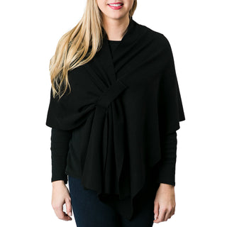 black knit wrap shawl with keyhole closure