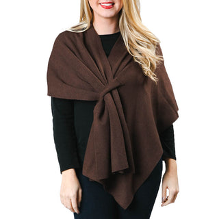 brown knit wrap shawl with keyhole closure