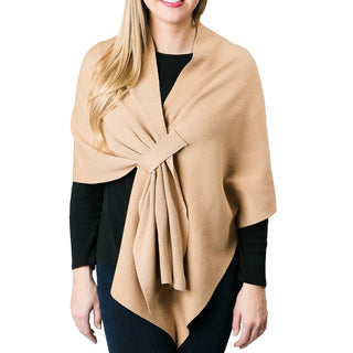 camel knit wrap shawl with keyhole closure