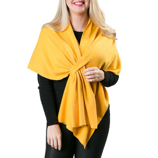 golden rod yellow knit wrap shawl with keyhole closure