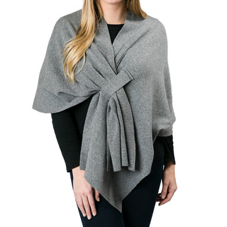 gray knit wrap shawl with keyhole closure